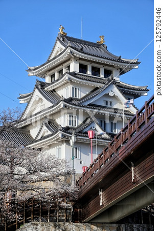 A castle decorated with cherry blossoms 125792446