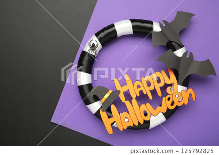 Halloween wreath on violet background. Thanksgiving decor. Top view 125792825