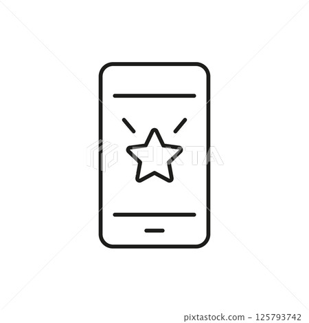 Smartphone With Star Icon. Mobile App Rating, User Feedback, And Review System Outline Symbol. Customer Satisfaction And Quality Assurance. Editable Stroke. Isolated Vector Illustration 125793742