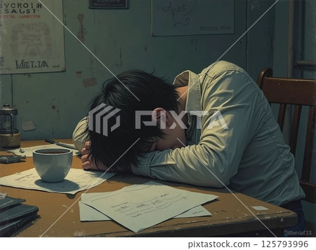 Man slumped over desk 125793996