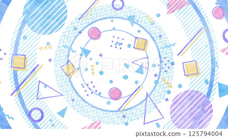 孟菲斯風格的背景,具有大圓圈和形狀和圖案/透明背景 - 淺藍色 孟菲斯風格的背景,具有大圓圈和形狀和圖案/透明背景 - 淺藍色 125794004