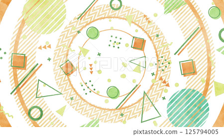 具有大圓圈、形狀和圖案的孟菲斯風格背景/透明背景 - 橙色 125794005