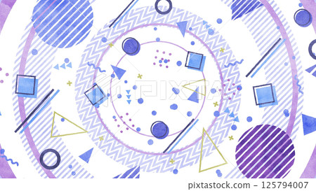 Memphis-style background with large circles and shapes and patterns / transparent background - blue 125794007
