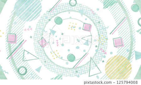 孟菲斯風格的背景，具有大圓圈和形狀和圖案/透明背景 - 薄荷綠 125794008