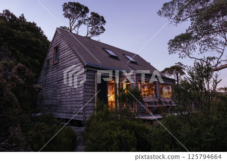 Waterfall Valley Hut in Tasmania Australia 125794664