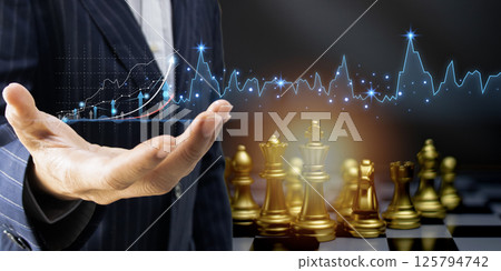 Concept Businessman showing graph showing online marketing and business competition. 125794742