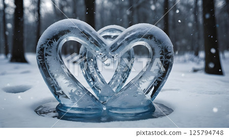 winter themed ice sculpture of wildlife animals in harmony, minimal flat vector art with cool blue color palette 125794748