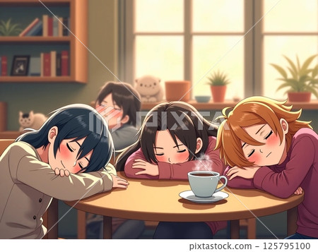 疲憊的睡覺的人動漫風格午睡 125795100