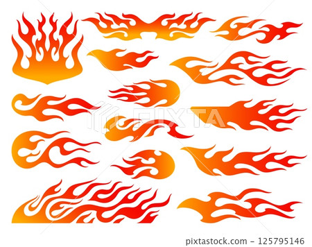 Racing flame emblem. Hot fire race patch design for auto car motorcycle decoration, hell devil blaze retro vintage tattoo logo red sticker burn speed decal tidy vector illustration Racing flame emblem. Hot fire race patch design for auto car motorcycle decoration, hell devil blaze retro vintage tattoo logo red sticker burn speed decal tidy vector illustration 125795146