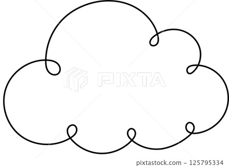 Stylized white cloud with a dark outline on a black background; simple design with organic loops and swirls for a modern touch. 125795334