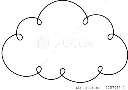 Stylized white cloud with black outline on a black background, reminiscent of simple storybook or weather icons, cartoonish aesthetic. 125795341
