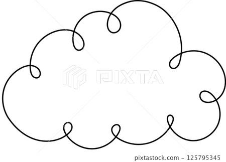 A charming white cloud with a whimsical, hand-drawn style, outlined in black, evoking a sense of imagination and simple beauty. 125795345