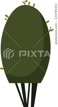 Stylized, cartoon-like tree with a spherical, olive-green canopy and dark trunks. The illustration is simple and eye-catching. 125795353