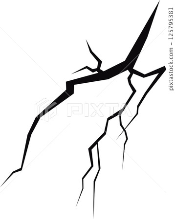 A graphic pattern showcases a series of cracks on a dark background, resembling fissures or fractures. The image evokes damage or imperfection. 125795381