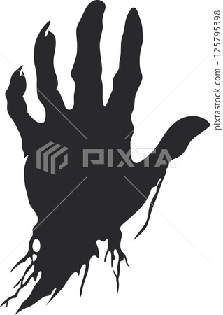 A spooky silhouette of a reaching hand with extended fingernails and a decaying aesthetic evokes feelings of mystery and suspense. 125795398