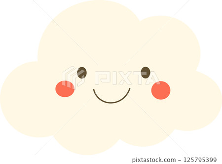 A cheerful, stylized cloud illustration featuring a happy face, rosy cheeks, and simple features against a black background. 125795399