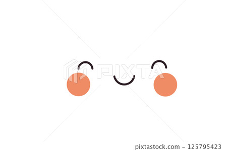 An adorable and expressive cloud character with blush cheeks, a smile, and closed eyes, perfect for adding cheer to any creative design. 125795423
