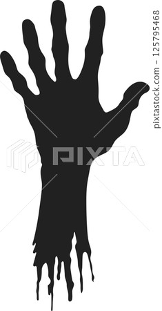 Silhouette of a reaching hand with ragged edges, creating a sense of decay and desperation against a stark, isolated background. Silhouette of a reaching hand with ragged edges, creating a sense of decay and desperation against a stark, isolated background. 125795468