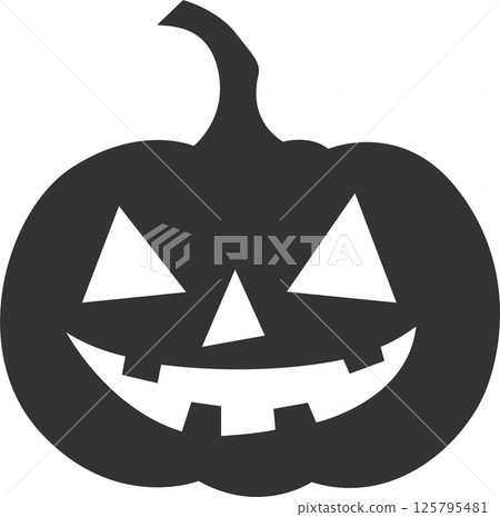 A spooky silhouette of a jack-o'-lantern with its grinning face, triangles for eyes, and a stem ready for Halloween night fun. A spooky silhouette of a jack-o'-lantern with its grinning face, triangles for eyes, and a stem ready for Halloween night fun. 125795481