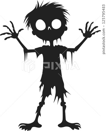 Silhouette of a cartoon zombie boy. Perfect for Halloween decorations, spooky themes, or horror story illustrations. Vector illustration 125795483