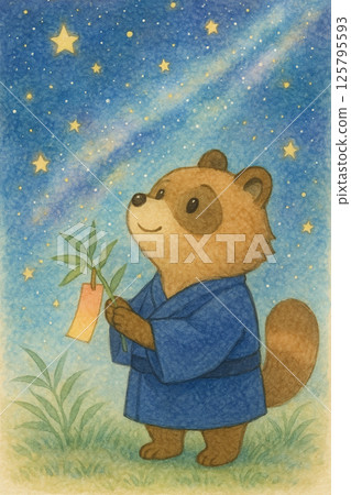 彥星狸仰望星空的七夕畫 125795593
