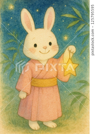 Tanabata illustration of Orihime rabbit holding a star decoration 125795595