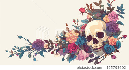 Colorful floral skull 125795602