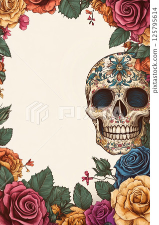Colorful floral skull 125795614