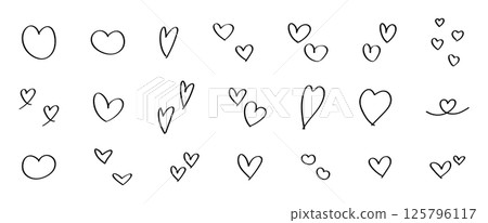 圖庫插圖: 可愛的手寫的心設定向量黑白簡單 125796117