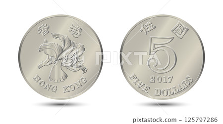 Reverse and obverse of Hong Kong coins 5 dollars. Vector illustration. 125797286