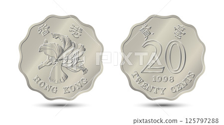 Reverse and obverse of Hong Kong coins 20 cents. Vector illustration. 125797288