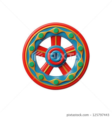 3D Vector Illustration of Traditional Wheel for Rath Yatra Celebration. 125797443