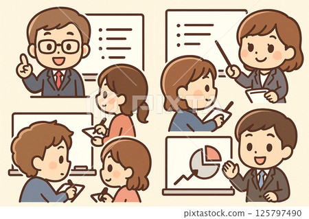 Mini characters receiving training | Business illustration material of instructors and participants Mini characters receiving training | Business illustration material of instructors and participants 125797490