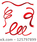 Red ribbon tape banner for Christmas decoration isolated on white background. Ribbon tape. 125797899