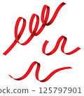 Set of red ribbons. Red ribbon rolled isolated on white background. 125797901