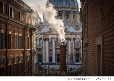Illustrative Papal election marked by white smoke rising from Sistine Chapel chimney Illustrative Papal election marked by white smoke rising from Sistine Chapel chimney 125798054