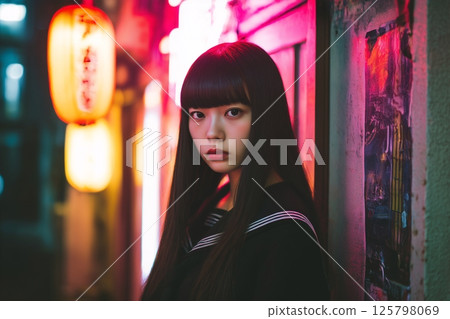 Another World Story: Cyberpunk Neon Town High School Girl 125798069