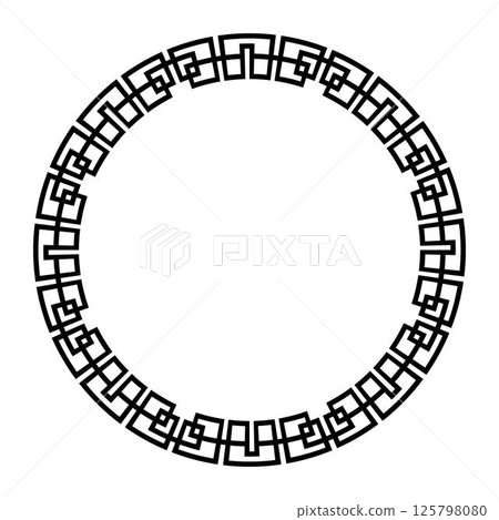 Celtic circle frame in black and white. Round monochrome classic frame. Greek meander. Patterns of Greece and ancient Rome. Circle european border. For ceramic, textile, embroidery, porcelain Celtic circle frame in black and white. Round monochrome classic frame. Greek meander. Patterns of Greece and ancient Rome. Circle european border. For ceramic, textile, embroidery, porcelain 125798080