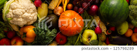 The autumn farm harvest brings fresh, organic vegetables that are ripe, wholesome, and ready to be enjoyed in healthy, farm-to-table meals, local seasonal vegetables 125798289