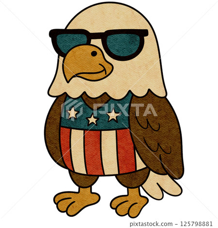 Retro Bald Eagle with Sunglasses , 4th of July Cartoon PNG Element Retro Bald Eagle with Sunglasses , 4th of July Cartoon PNG Element 125798881