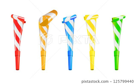 Color Party Blower Whistles Set of Celebration Happy Party. Realistic Detailed 3d. Vector Color Party Blower Whistles Set of Celebration Happy Party. Realistic Detailed 3d. Vector 125799440