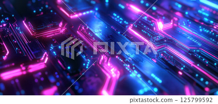 Abstract glowing circuit board texture. (3) 125799592