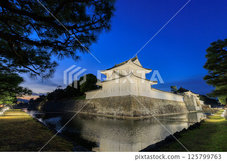 Night view of Nijo Castle in Kyoto: Southeast Corner Tower and East Main Gate (Nakagyo Ward, Kyoto City, Kyoto Prefecture) 125799763