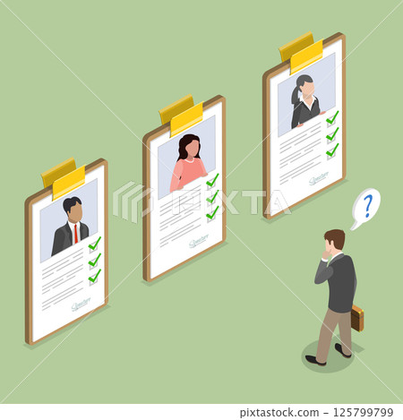 3D Isometric Flat Vector Illustration of Profiles Of Candidates, Company Searching a New Employee 3D Isometric Flat Vector Illustration of Profiles Of Candidates, Company Searching a New Employee 125799799