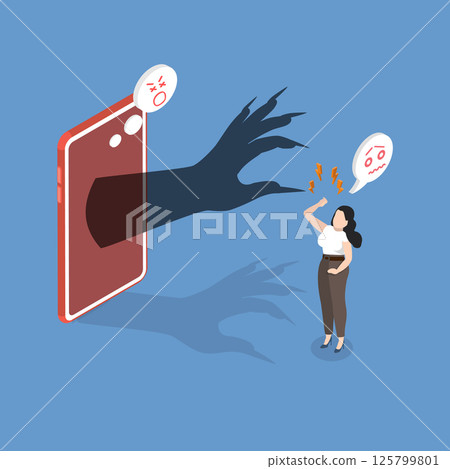 3D Isometric Flat Vector Illustration of Victim Of Cyberbullying , Online Harassment Problem 125799801