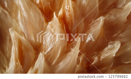 Close up showing the inner pulp of a pomelo fruit with a light orange color and juicy texture 125799882