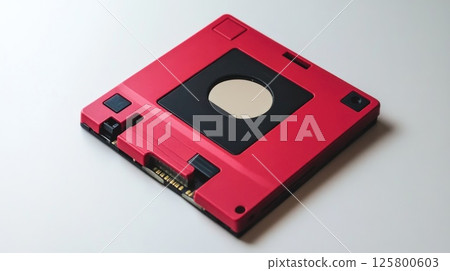 Red square electronic device on white background. 125800603