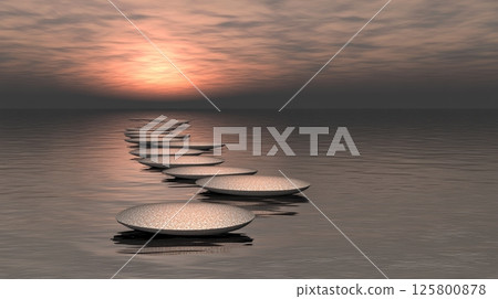 Serene Sunset Stones Peaceful Ocean Water Path 3d zen spa sky art calm hope 125800878