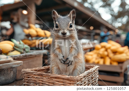 Squirrel in a basket at the market 125801057