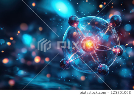 Atom with linked particles Atom with linked particles 125801068